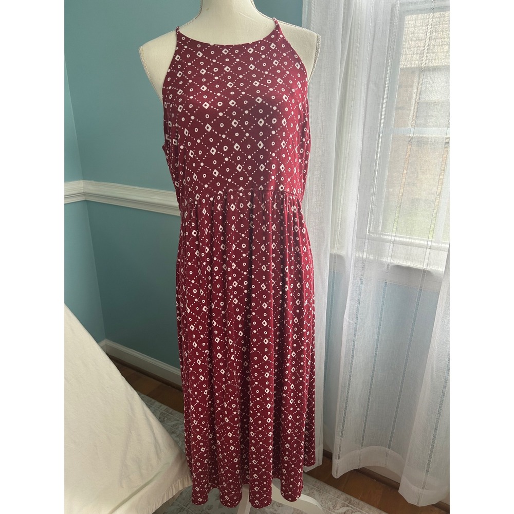 Ann Taylor LOFT Womens Burgundy Geometric Print Halter Maxi Dress Large